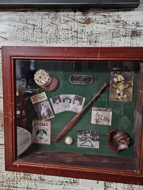 "Vintage Style" Shadow Box Frame with Green Felt Baseball Display